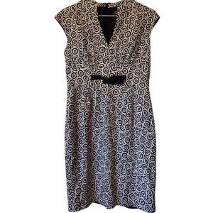 Adrianna Papell Navy Blue & White Bold Print Dress, Women's 10 Petite